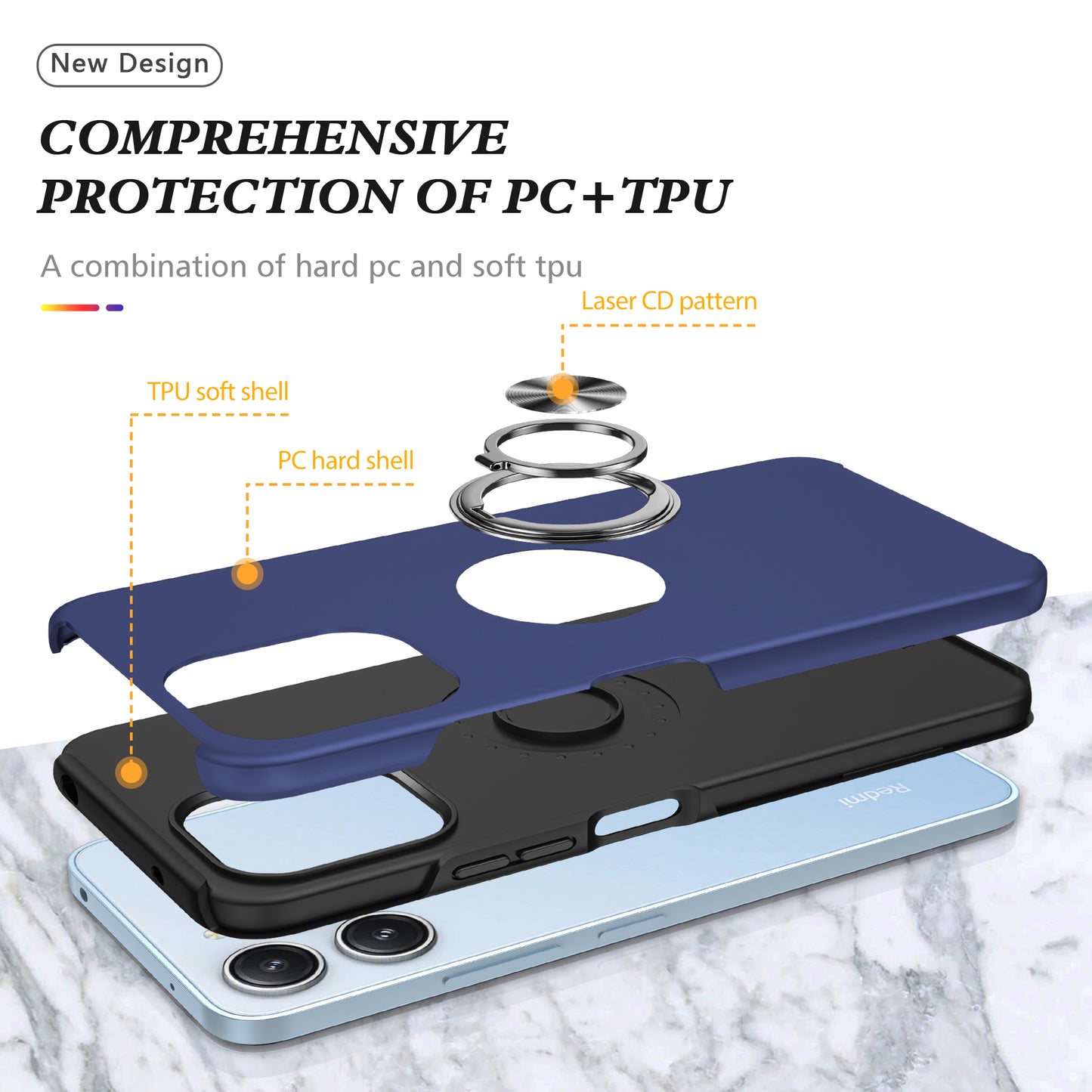 For Xiaomi Redmi 12 4G Case PC+TPU Kickstand Cover Cell Phone Accessory Wholesale - Blue