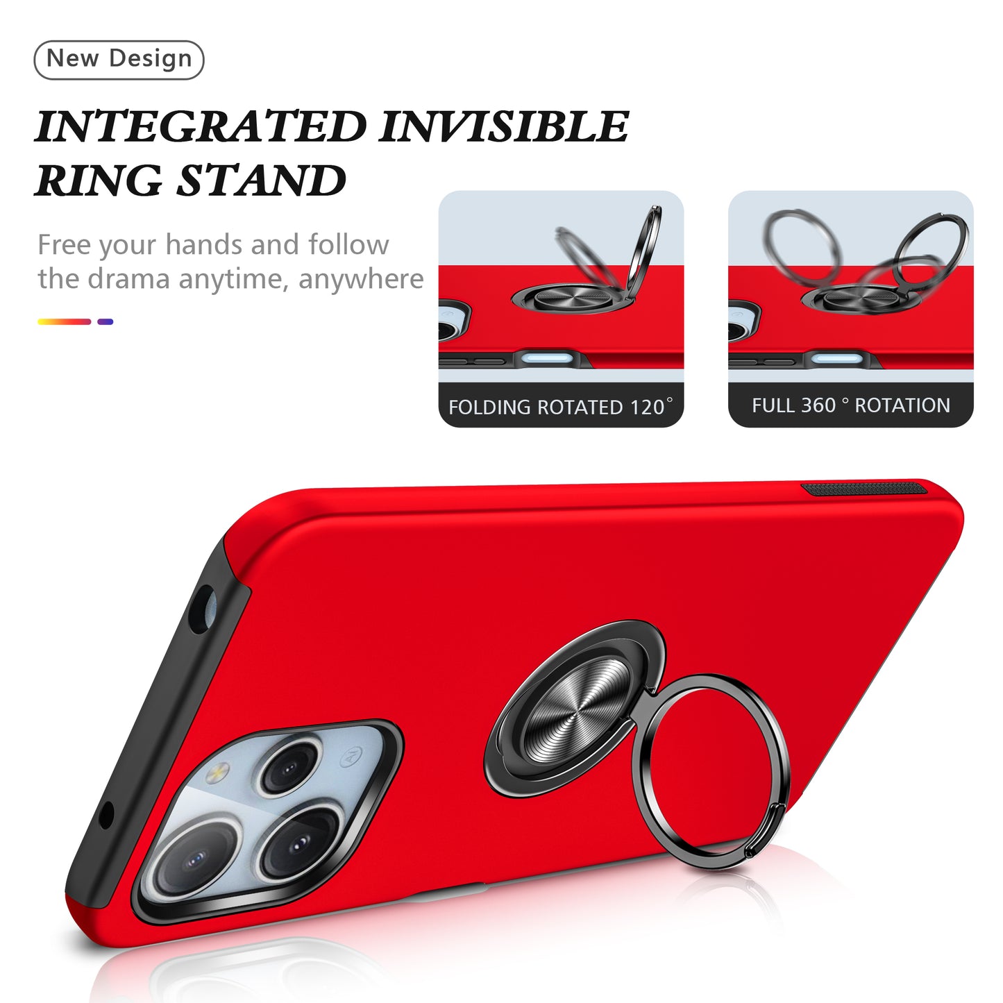 For Xiaomi Redmi 12 4G Case PC+TPU Kickstand Cover Cell Phone Accessory Wholesale - Red