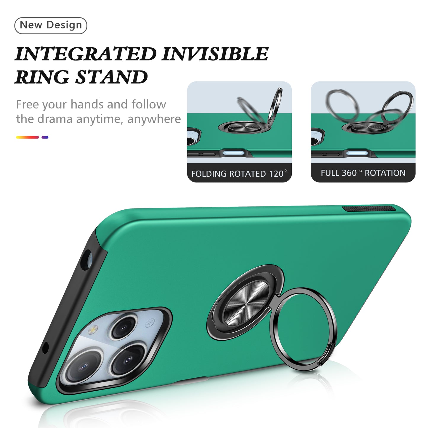 For Xiaomi Redmi 12 4G Case PC+TPU Kickstand Cover Cell Phone Accessory Wholesale - Blackish Green