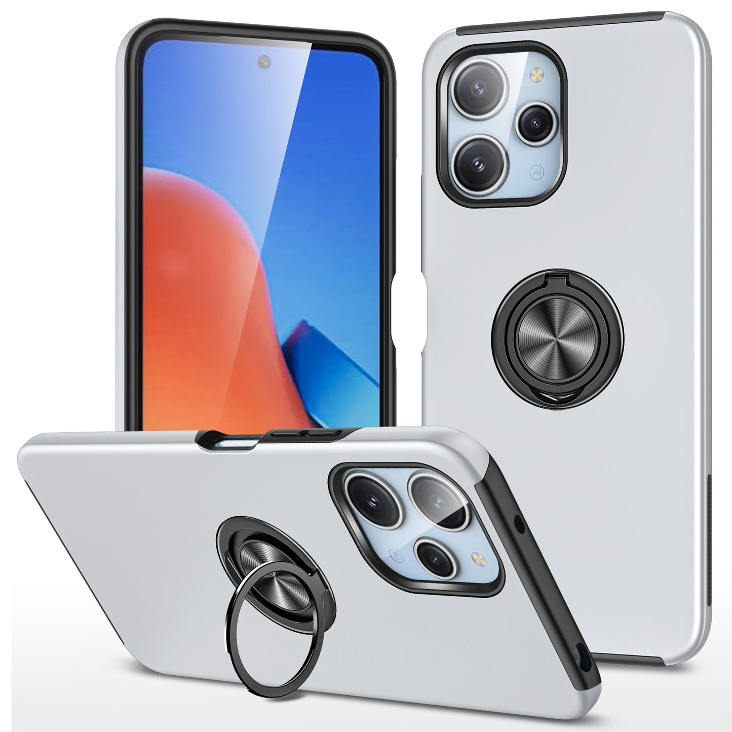 For Xiaomi Redmi 12 4G Case PC+TPU Kickstand Cover Cell Phone Accessory Wholesale - Silver