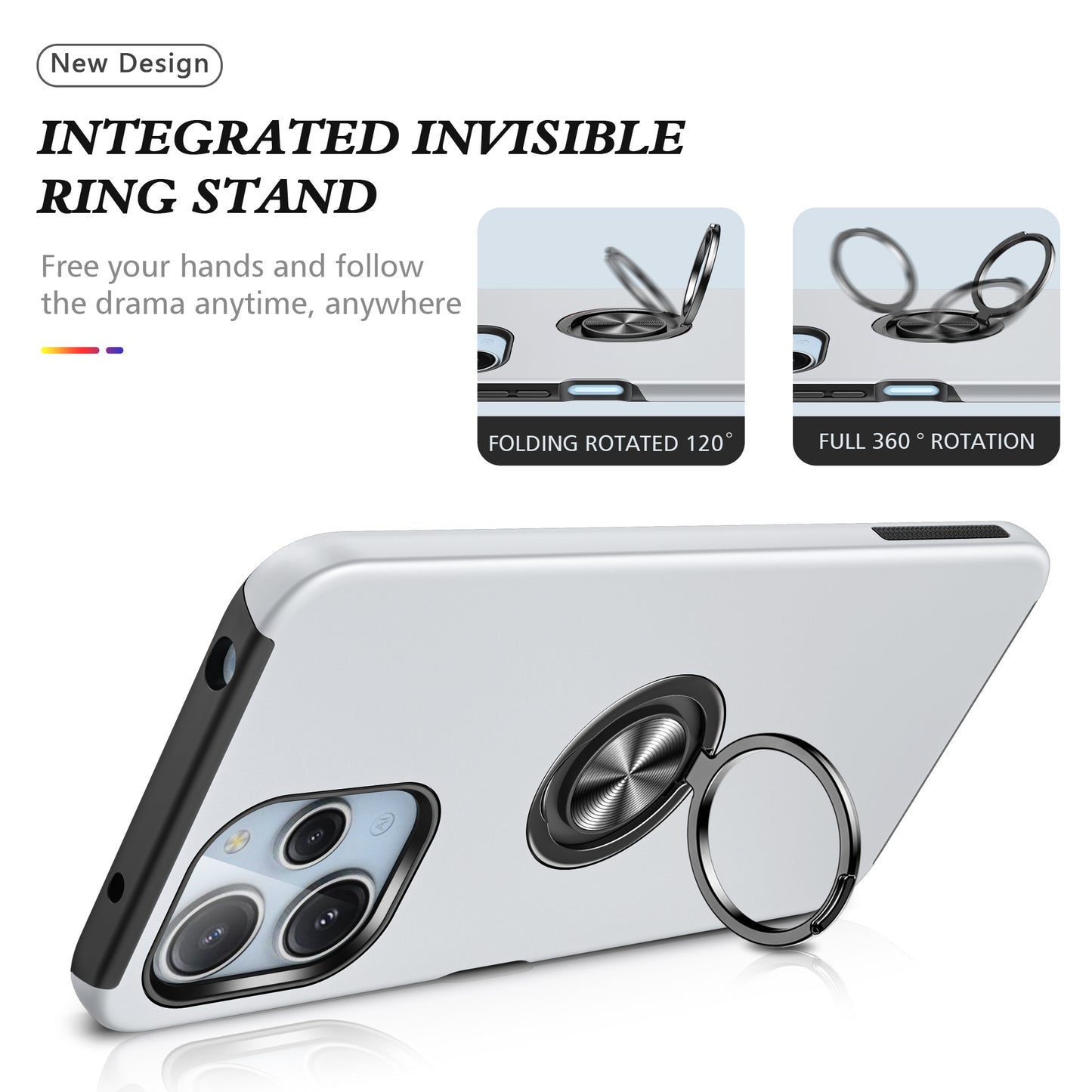 For Xiaomi Redmi 12 4G Case PC+TPU Kickstand Cover Cell Phone Accessory Wholesale - Silver