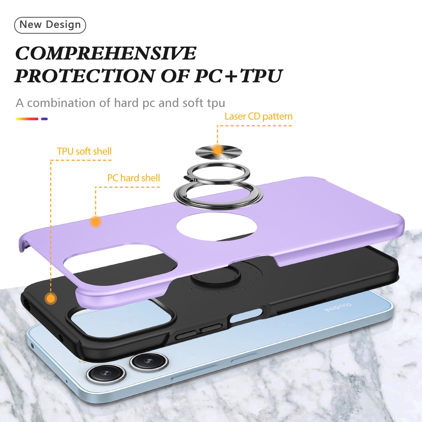 For Xiaomi Redmi 12 4G Case PC+TPU Kickstand Cover Cell Phone Accessory Wholesale - Purple