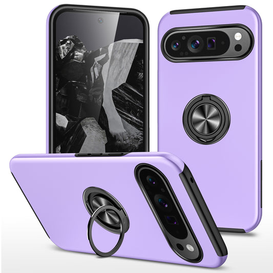 For Google Pixel 9 Pro Back Case Kickstand PC+TPU Shock-Absorbent Phone Cover - Purple