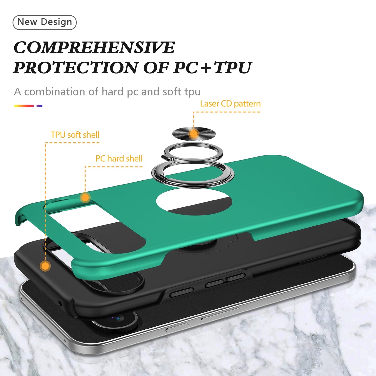 For Google Pixel 9 Case Anti-scratch PC+TPU Protective Cover with Rotary Kickstand - Blackish Green