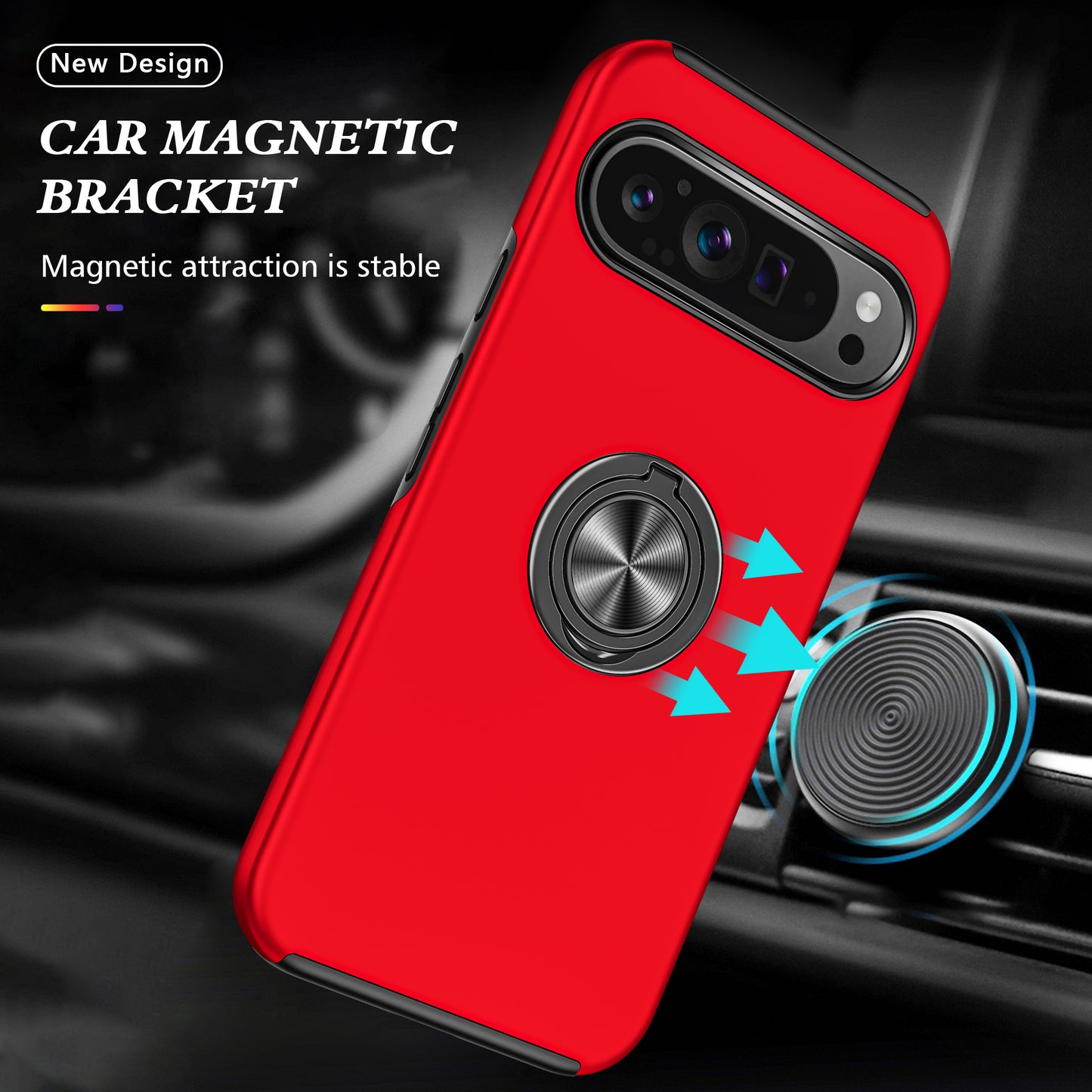 For Google Pixel 9 Case Anti-scratch PC+TPU Protective Cover with Rotary Kickstand - Red
