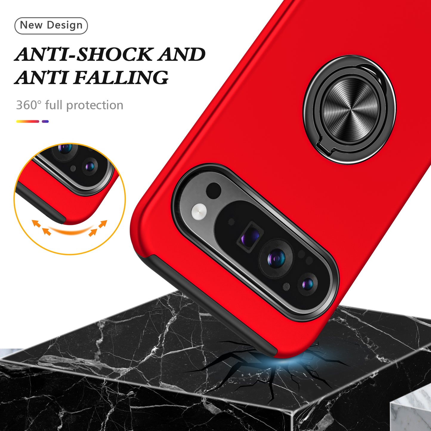 For Google Pixel 9 Case Anti-scratch PC+TPU Protective Cover with Rotary Kickstand - Red