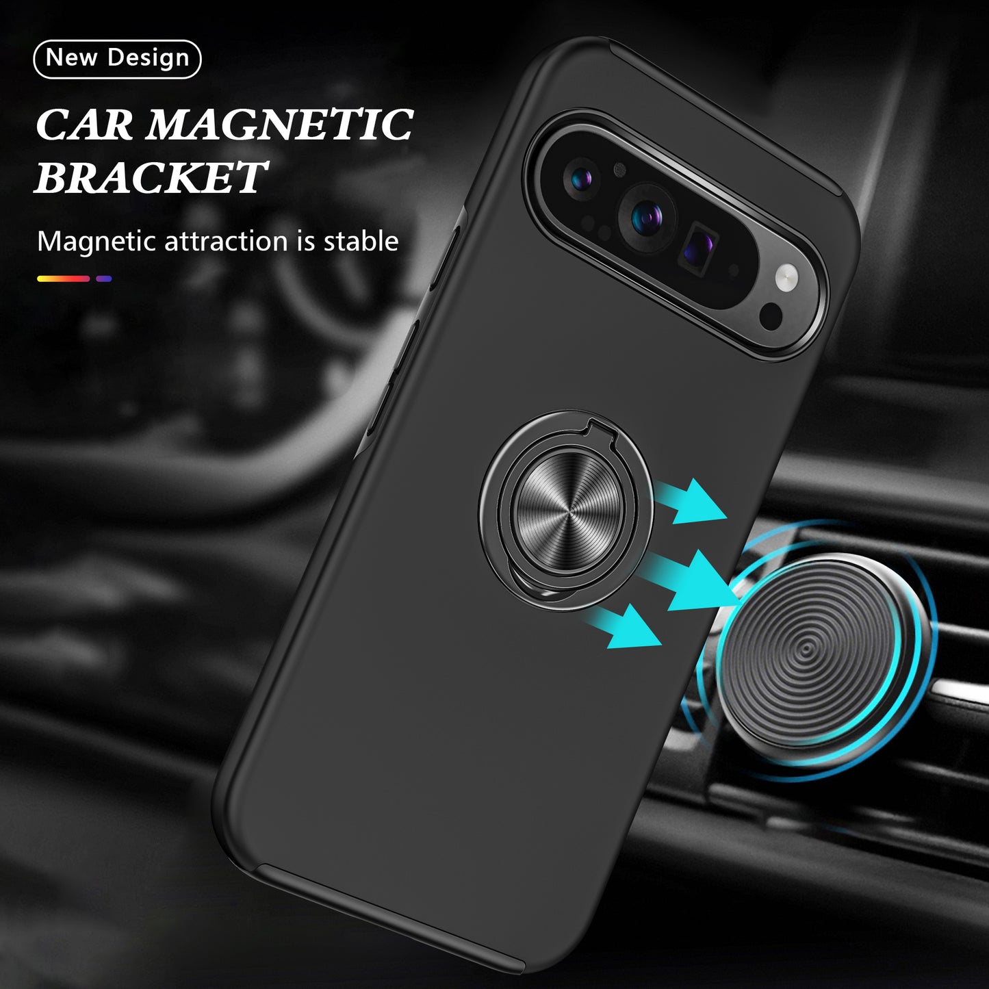 For Google Pixel 9 Case Anti-scratch PC+TPU Protective Cover with Rotary Kickstand - Black