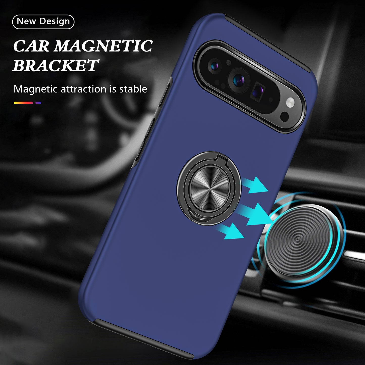 For Google Pixel 9 Case Anti-scratch PC+TPU Protective Cover with Rotary Kickstand - Blue