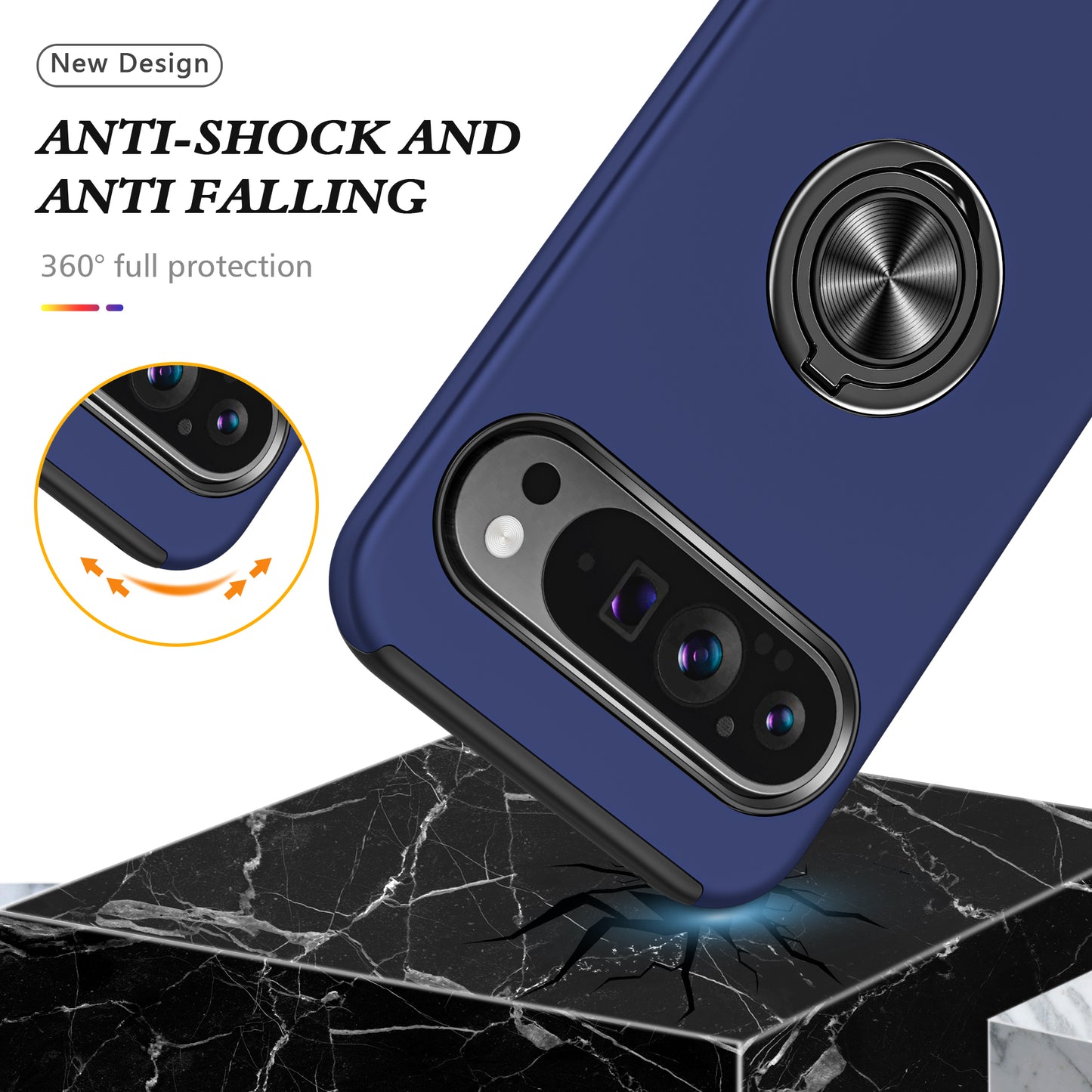 For Google Pixel 9 Case Anti-scratch PC+TPU Protective Cover with Rotary Kickstand - Blue