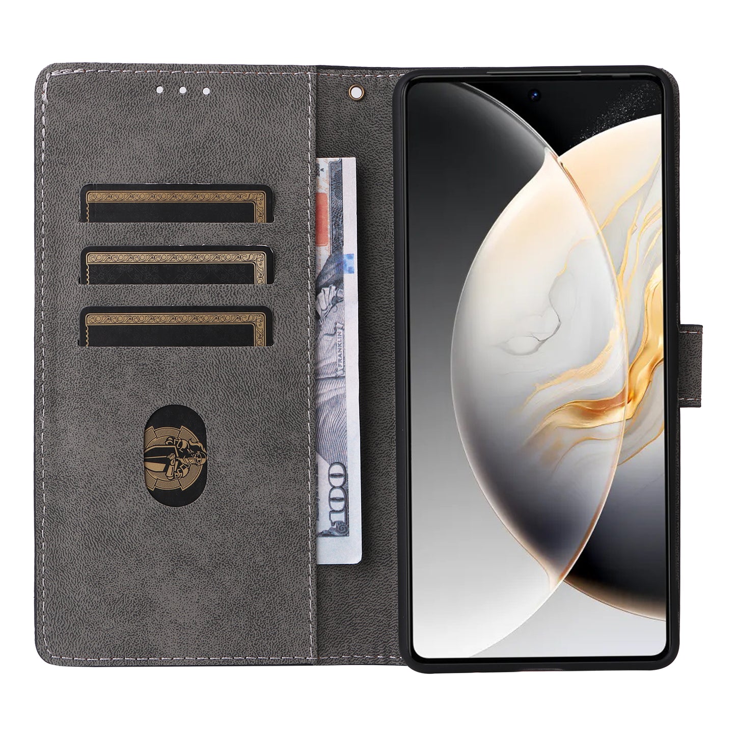 For Transsion Tecno Camon 30 5G CL7 Magnetic Case RFID Blocking Wallet Cover with Wrist Strap - Black