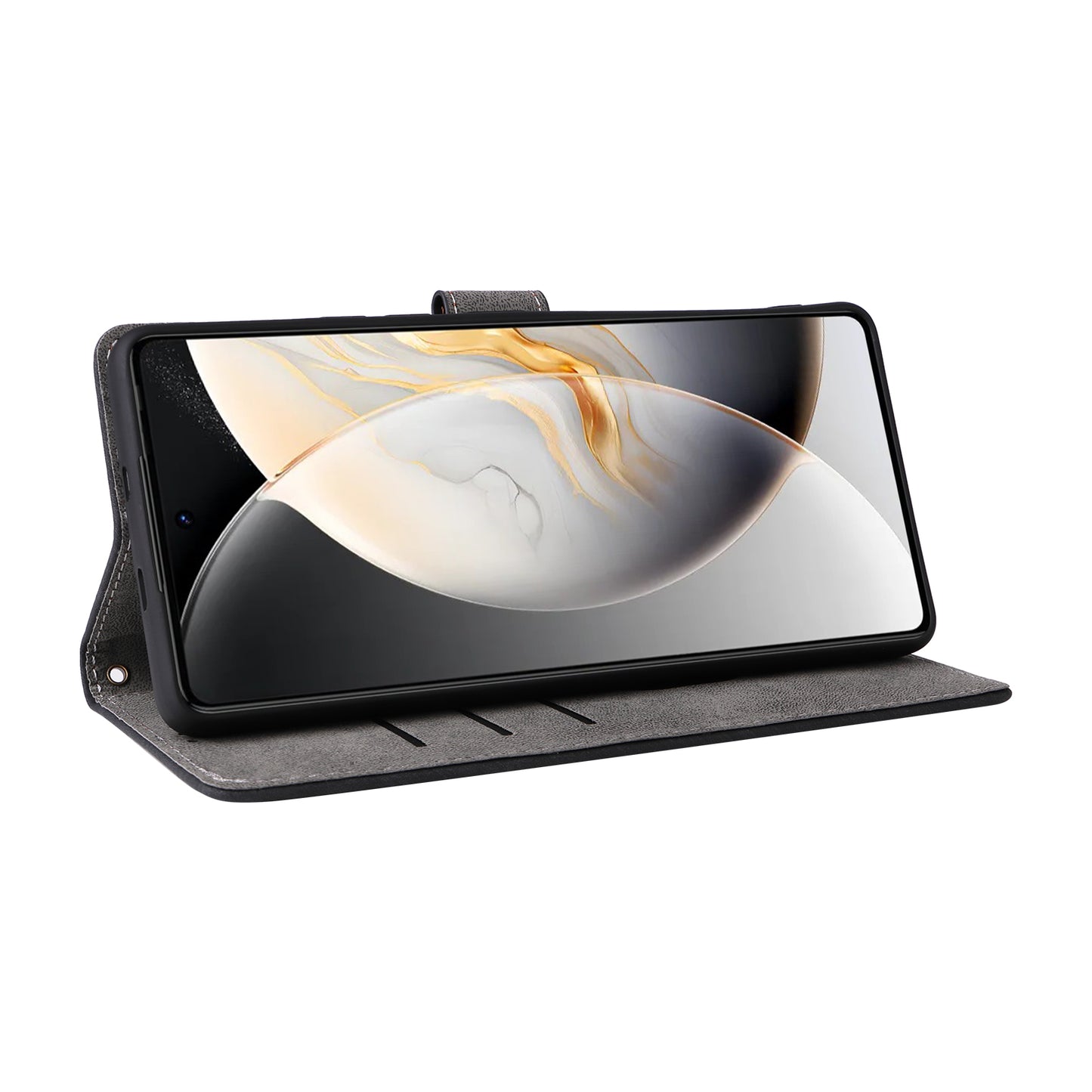 For Transsion Tecno Camon 30 5G CL7 Magnetic Case RFID Blocking Wallet Cover with Wrist Strap - Black