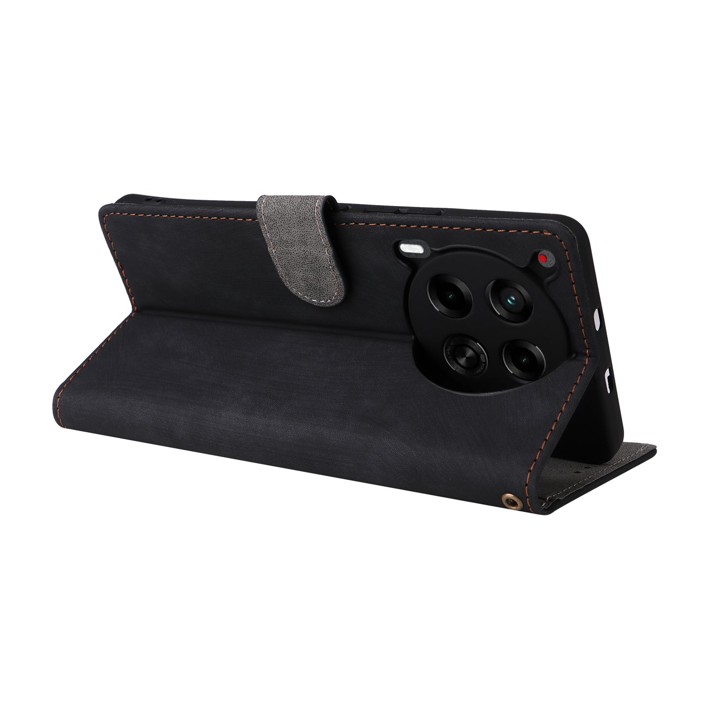 For Transsion Tecno Camon 30 5G CL7 Magnetic Case RFID Blocking Wallet Cover with Wrist Strap - Black