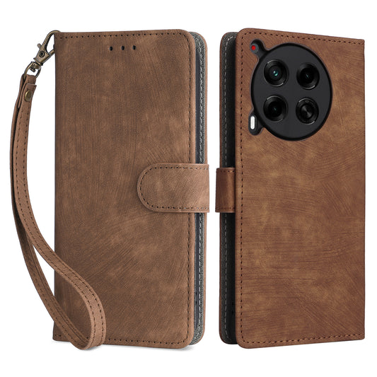 For Transsion Tecno Camon 30 5G CL7 Magnetic Case RFID Blocking Wallet Cover with Wrist Strap - Brown