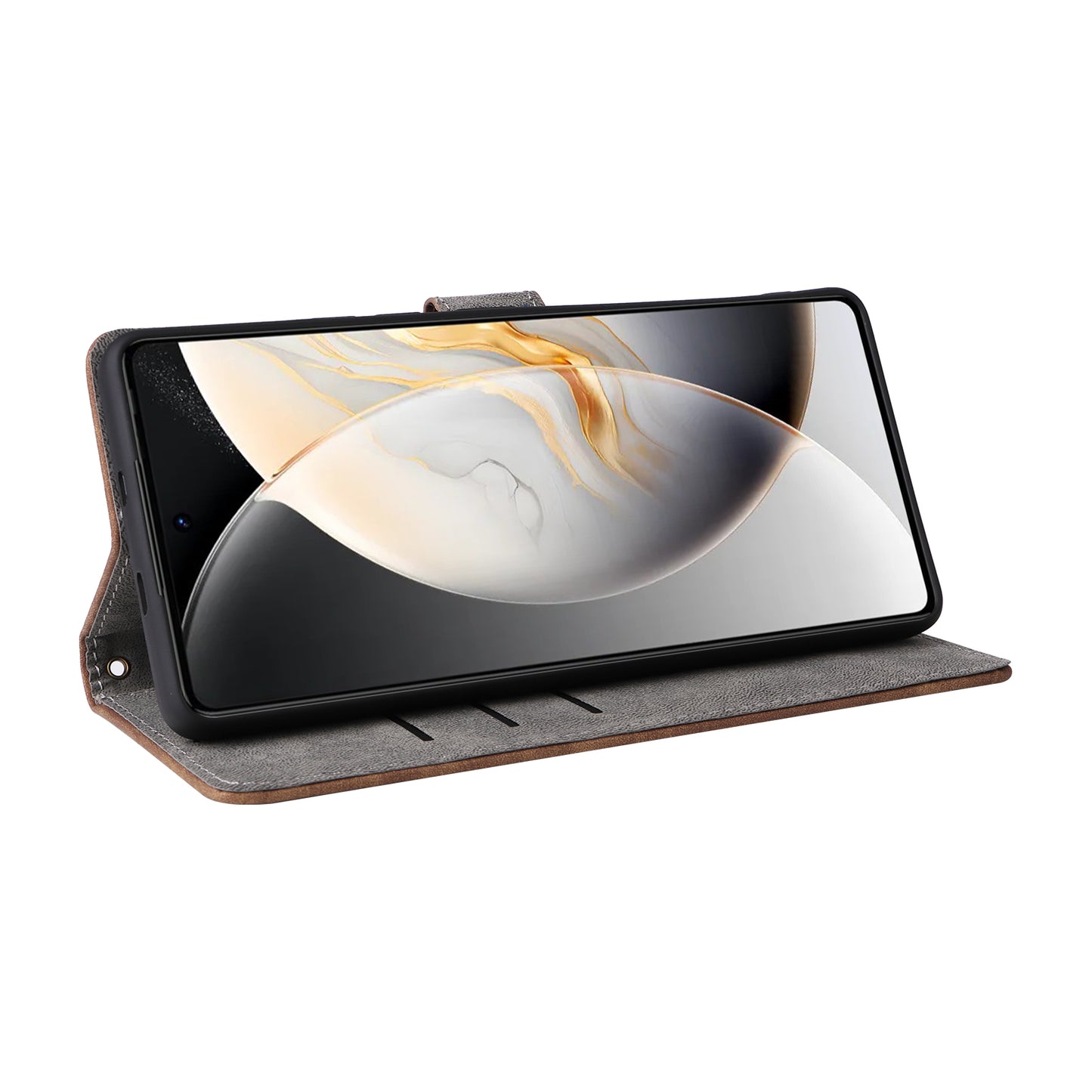 For Transsion Tecno Camon 30 5G CL7 Magnetic Case RFID Blocking Wallet Cover with Wrist Strap - Brown