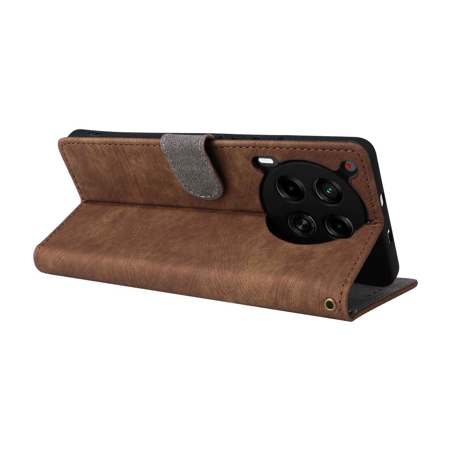 For Transsion Tecno Camon 30 5G CL7 Magnetic Case RFID Blocking Wallet Cover with Wrist Strap - Brown