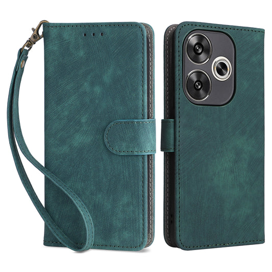 For Xiaomi Redmi Turbo 3 5G Case RFID Blocking Card Holder Protective Cover with Wrist Strap - Green
