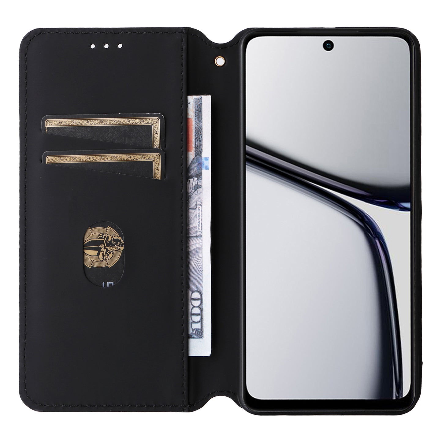 For Realme C65 4G Magnetic Case PU Leather+TPU Rhombus Imprinted Phone Cover - Silver