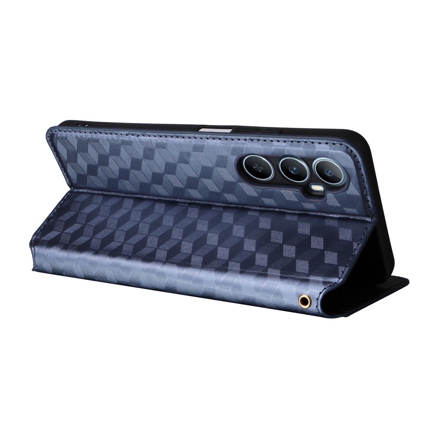 For Realme C65 4G Magnetic Case PU Leather+TPU Rhombus Imprinted Phone Cover - Blue