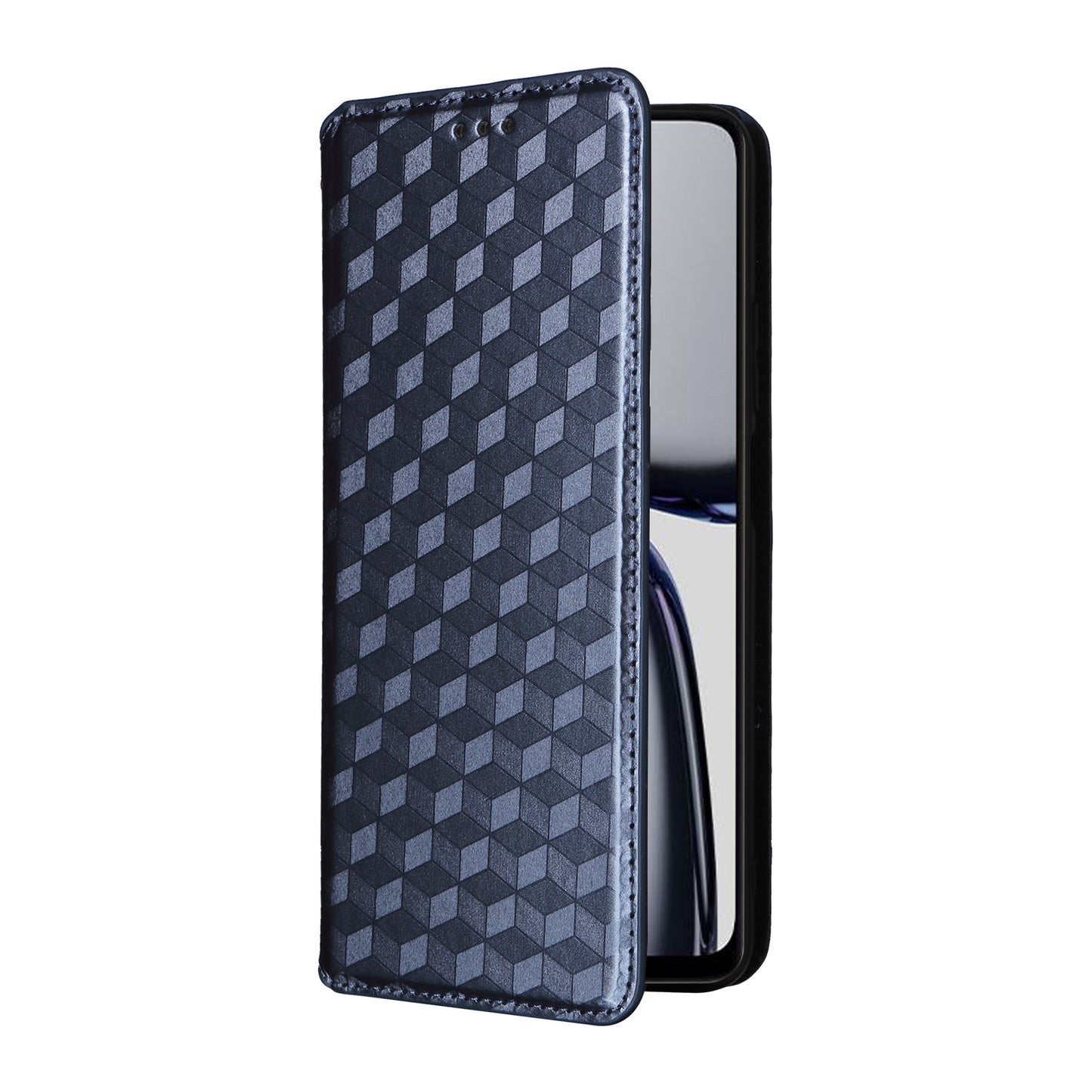 For Realme C65 4G Magnetic Case PU Leather+TPU Rhombus Imprinted Phone Cover - Blue