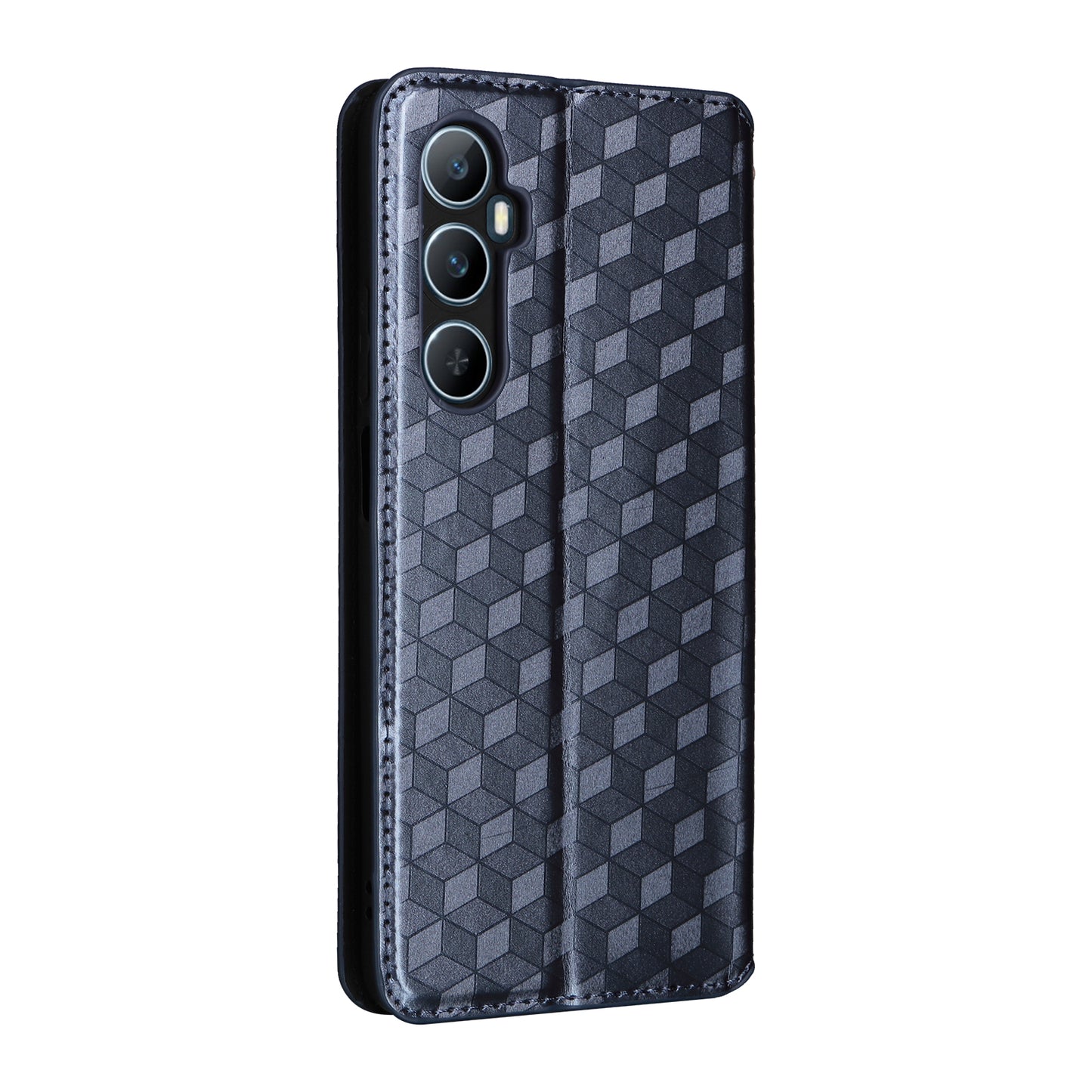 For Realme C65 4G Magnetic Case PU Leather+TPU Rhombus Imprinted Phone Cover - Blue