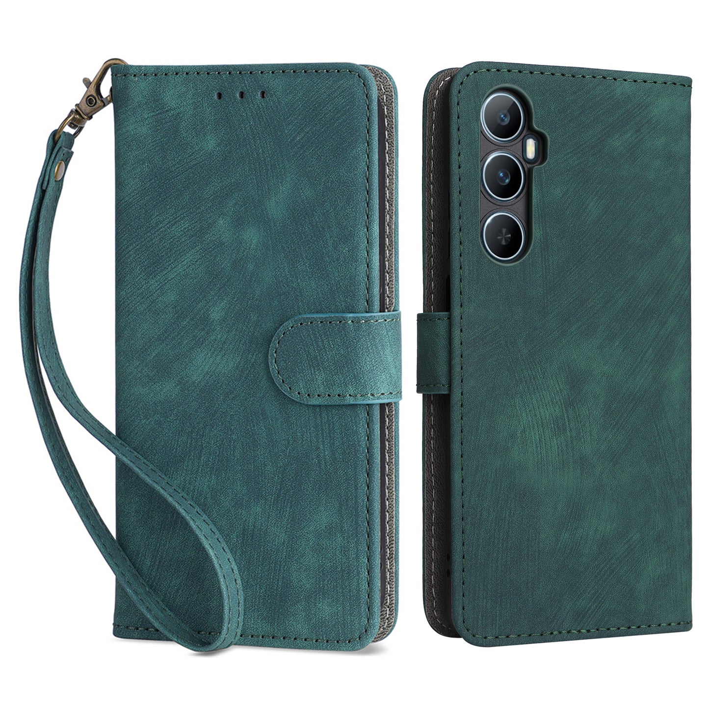 For Realme C65 4G Case RFID Blocking Phone Stand Cover with Magnetic Closure - Green