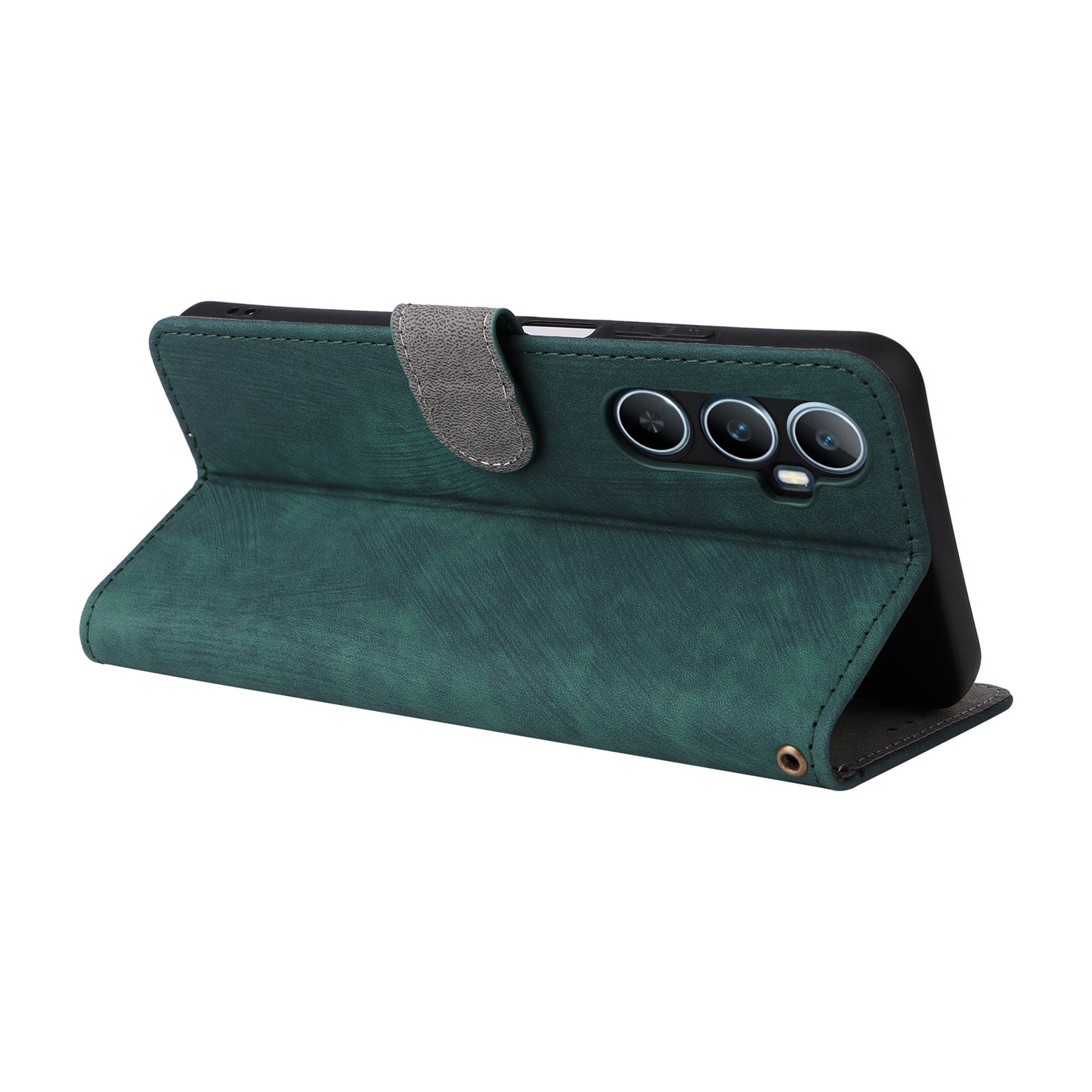 For Realme C65 4G Case RFID Blocking Phone Stand Cover with Magnetic Closure - Green