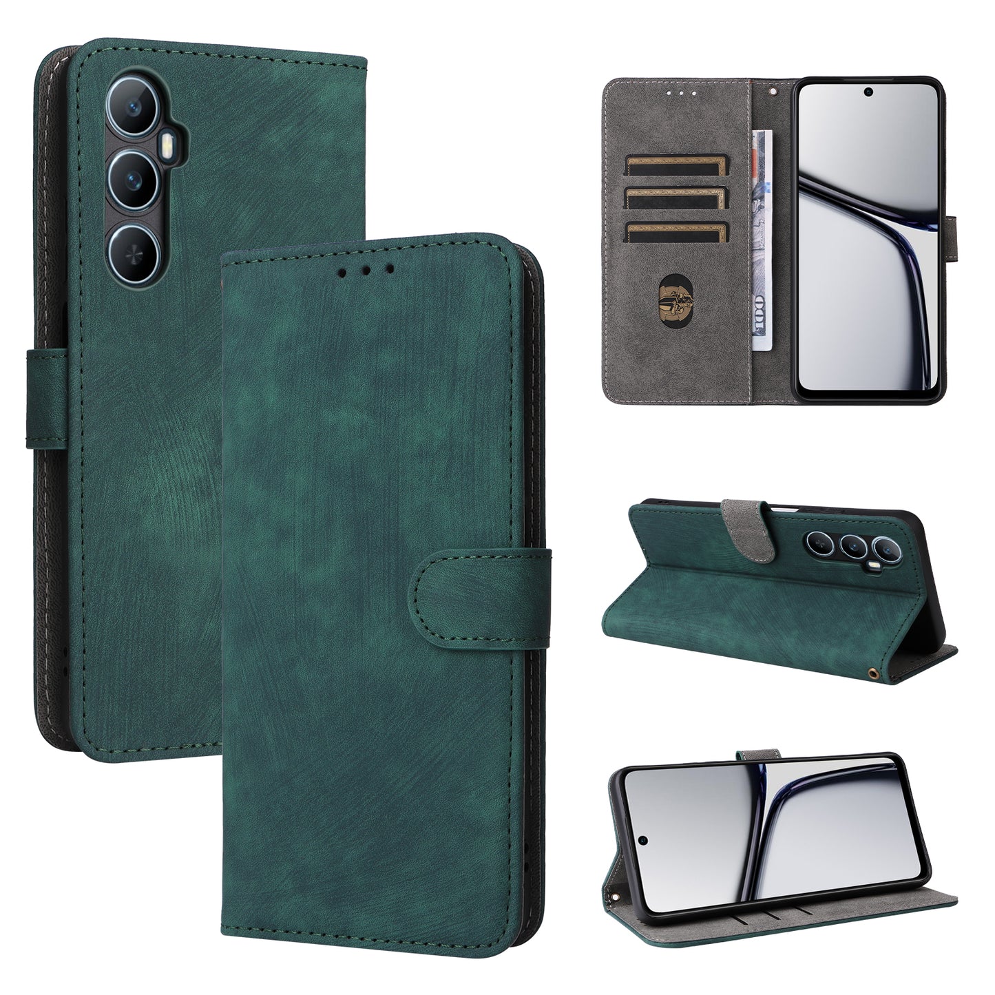 For Realme C65 4G Case RFID Blocking Phone Stand Cover with Magnetic Closure - Green