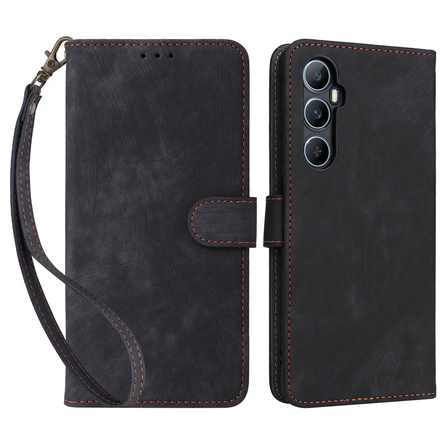 For Realme C65 4G Case RFID Blocking Phone Stand Cover with Magnetic Closure - Black