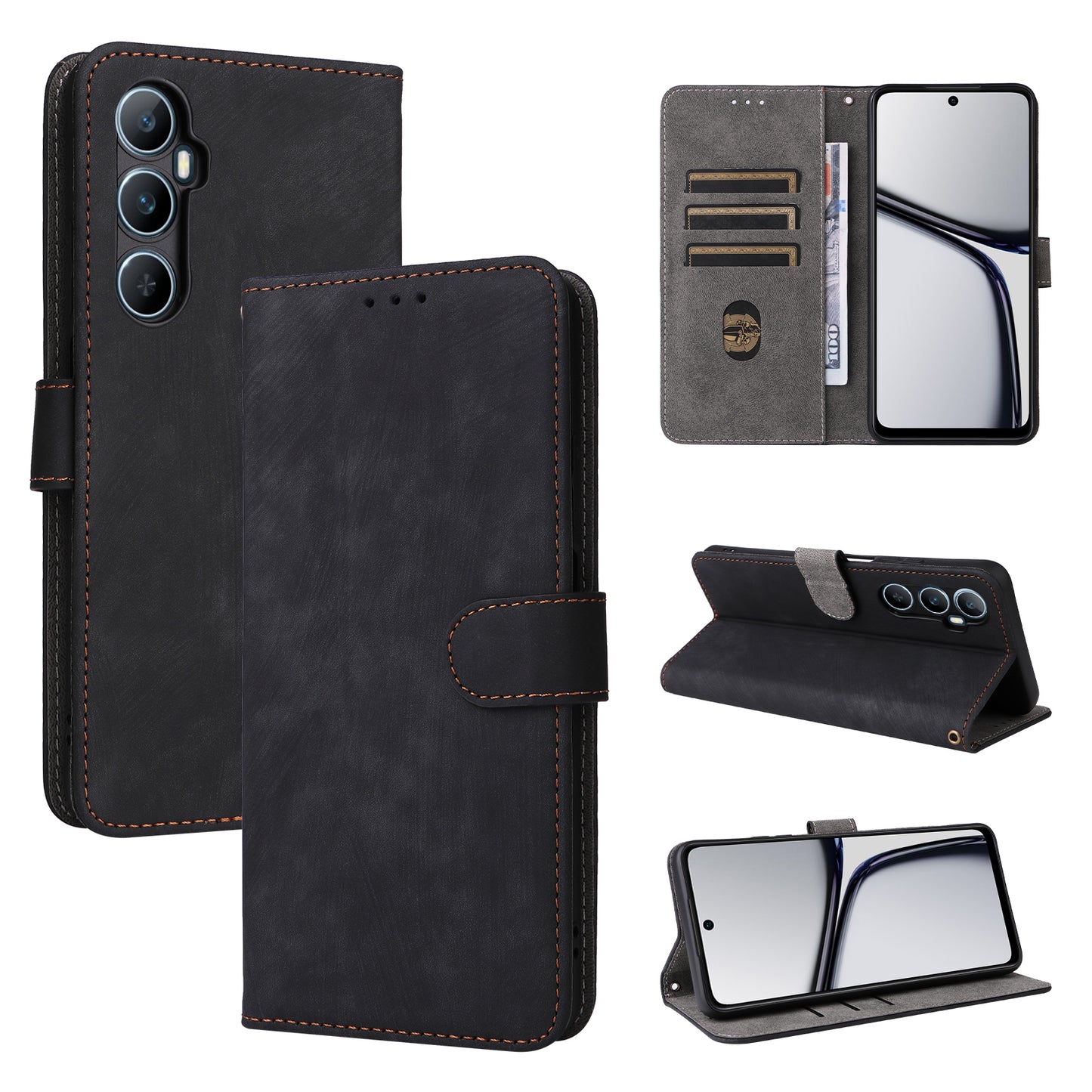 For Realme C65 4G Case RFID Blocking Phone Stand Cover with Magnetic Closure - Black