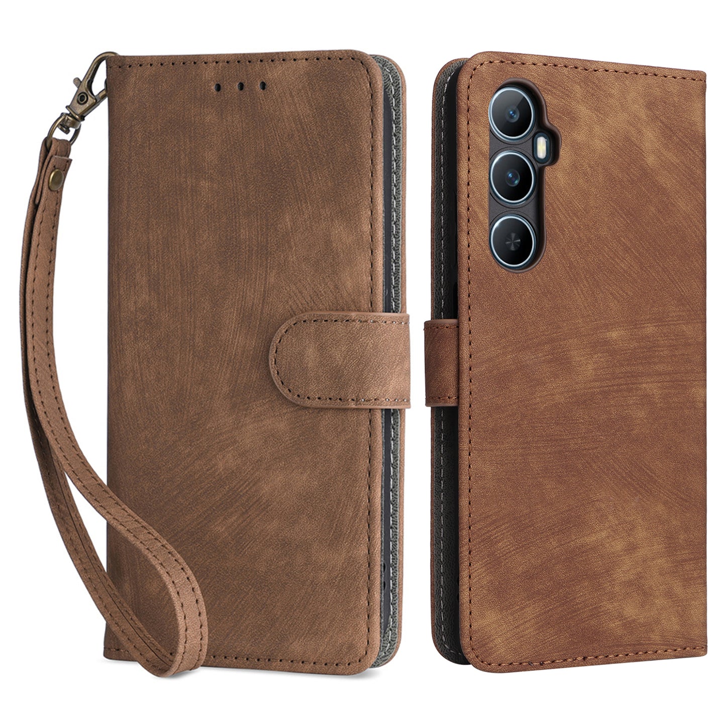 For Realme C65 4G Case RFID Blocking Phone Stand Cover with Magnetic Closure - Brown