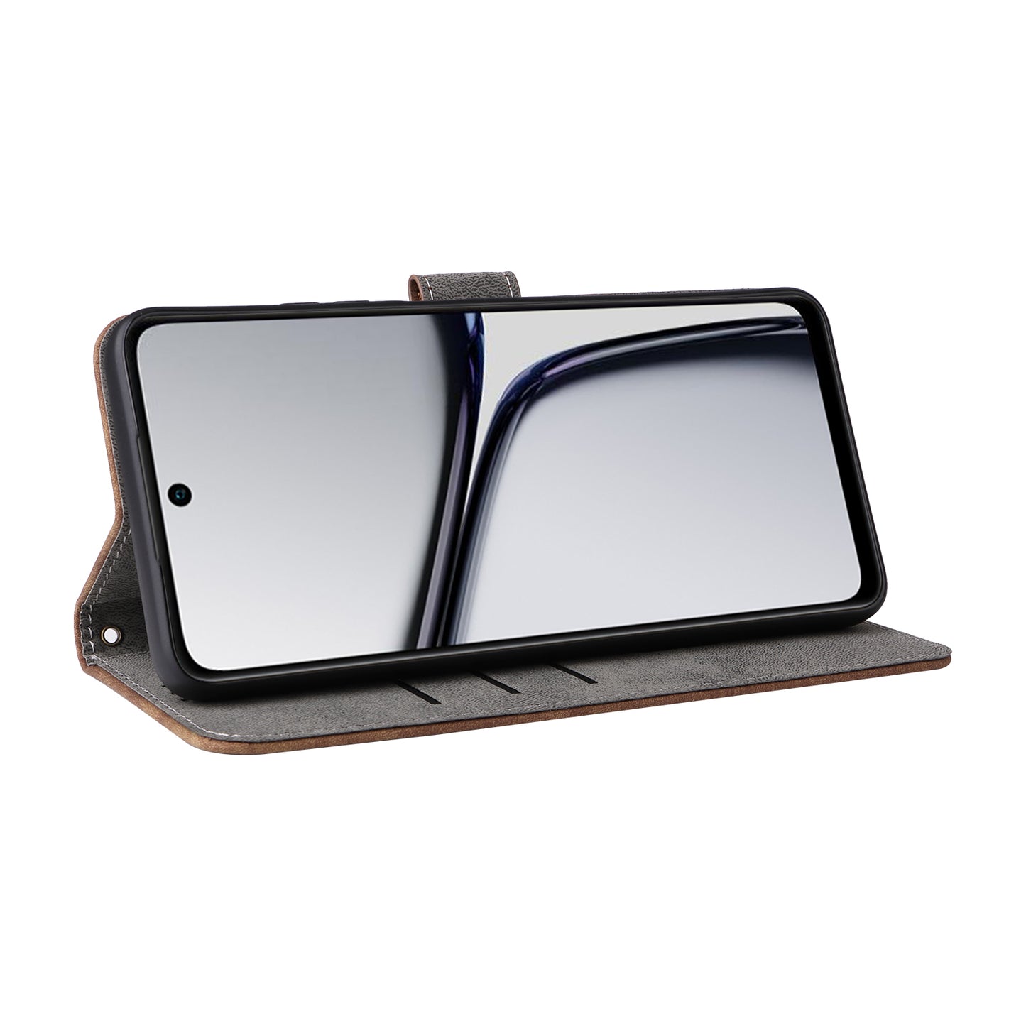 For Realme C65 4G Case RFID Blocking Phone Stand Cover with Magnetic Closure - Brown