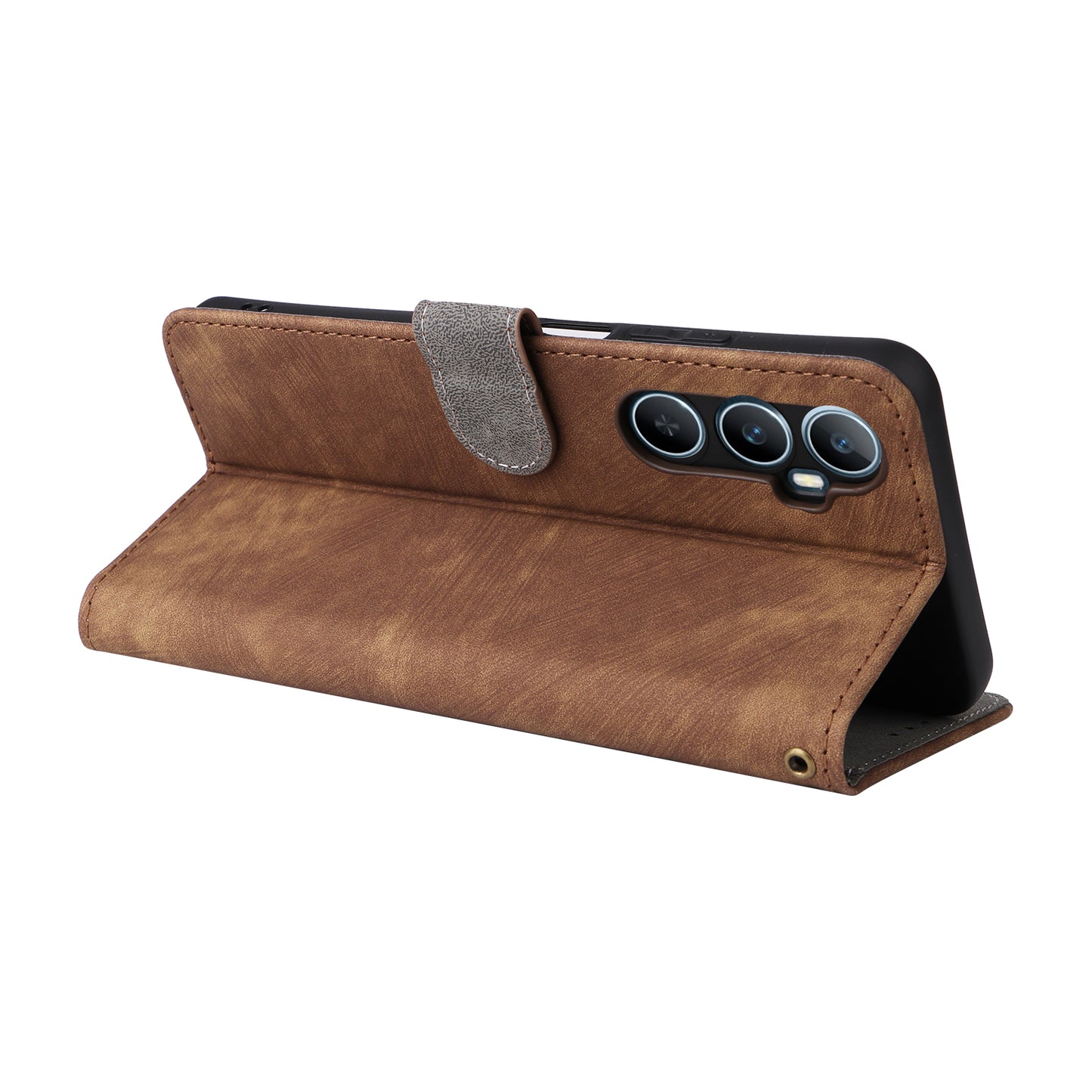 For Realme C65 4G Case RFID Blocking Phone Stand Cover with Magnetic Closure - Brown