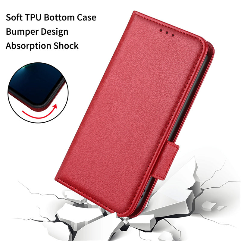 For Realme C65 4G Case Litchi Texture Leather Smart Phone Cover with Handy Strap - Red
