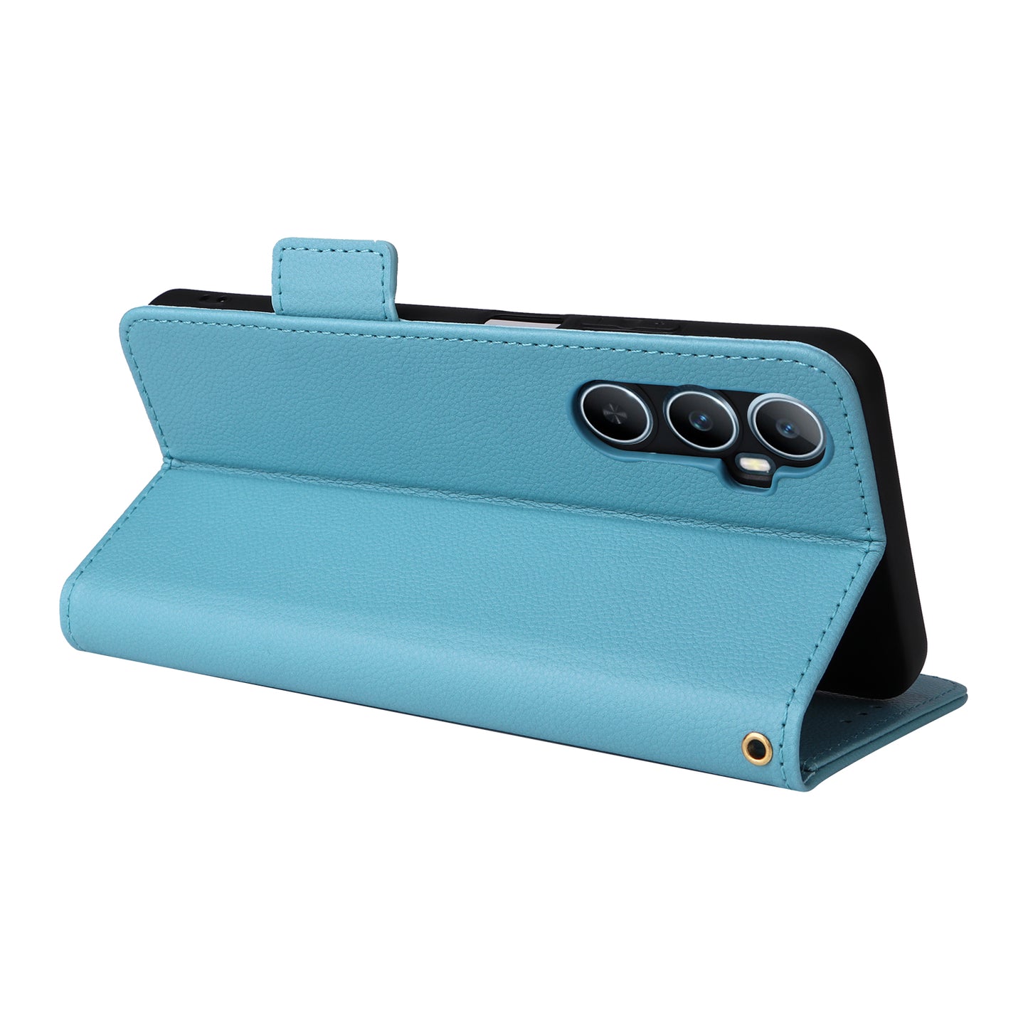 For Realme C65 4G Case Litchi Texture Leather Smart Phone Cover with Handy Strap - Baby Blue