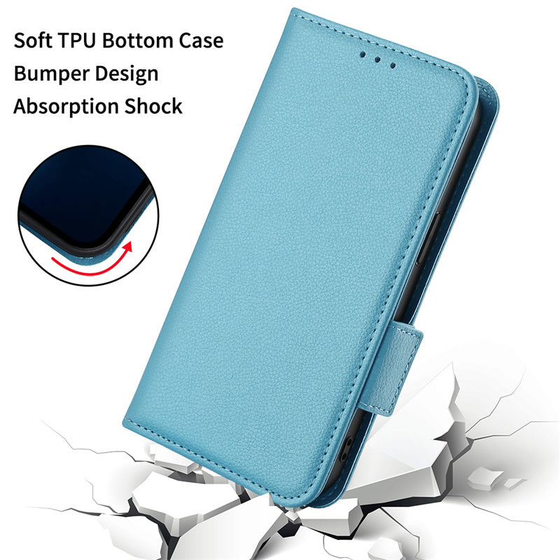 For Realme C65 4G Case Litchi Texture Leather Smart Phone Cover with Handy Strap - Baby Blue
