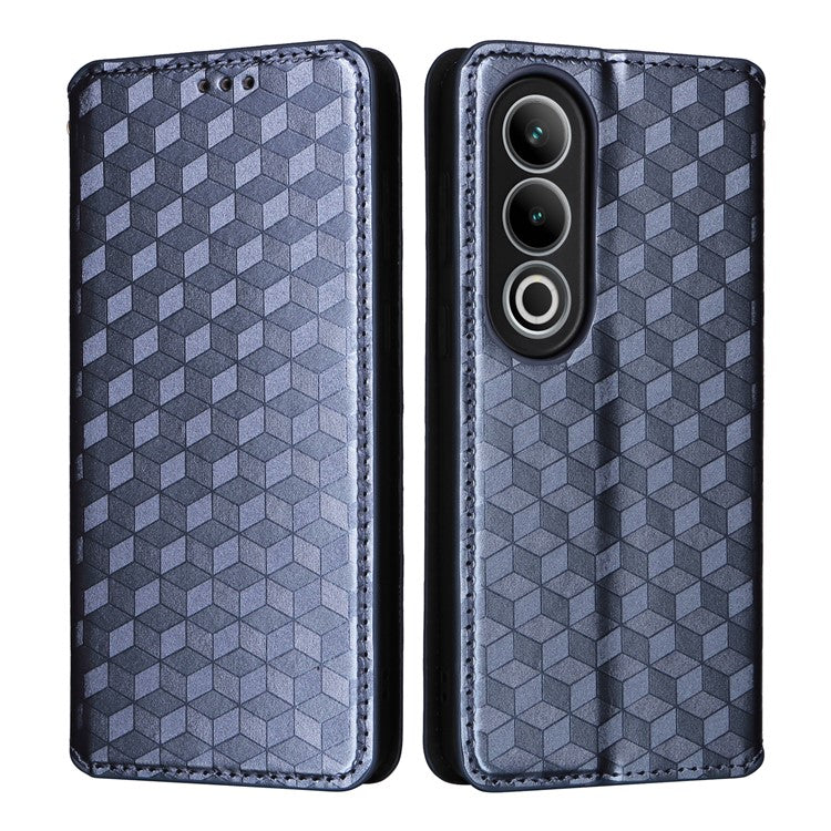 For OnePlus Nord CE4 5G / Oppo K12 Wallet Case Rhombus Imprinted PU Leather Phone Cover - Blue