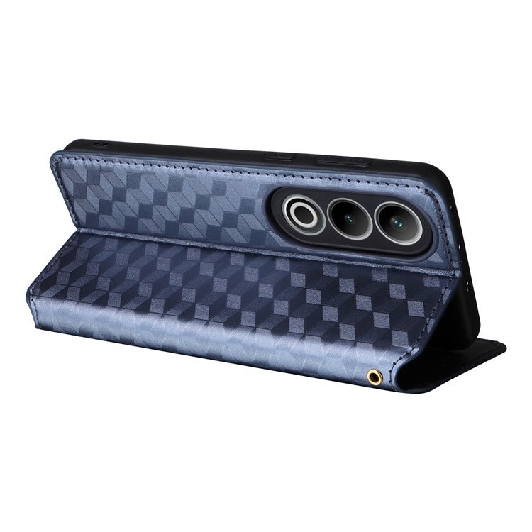 For OnePlus Nord CE4 5G / Oppo K12 Wallet Case Rhombus Imprinted PU Leather Phone Cover - Blue