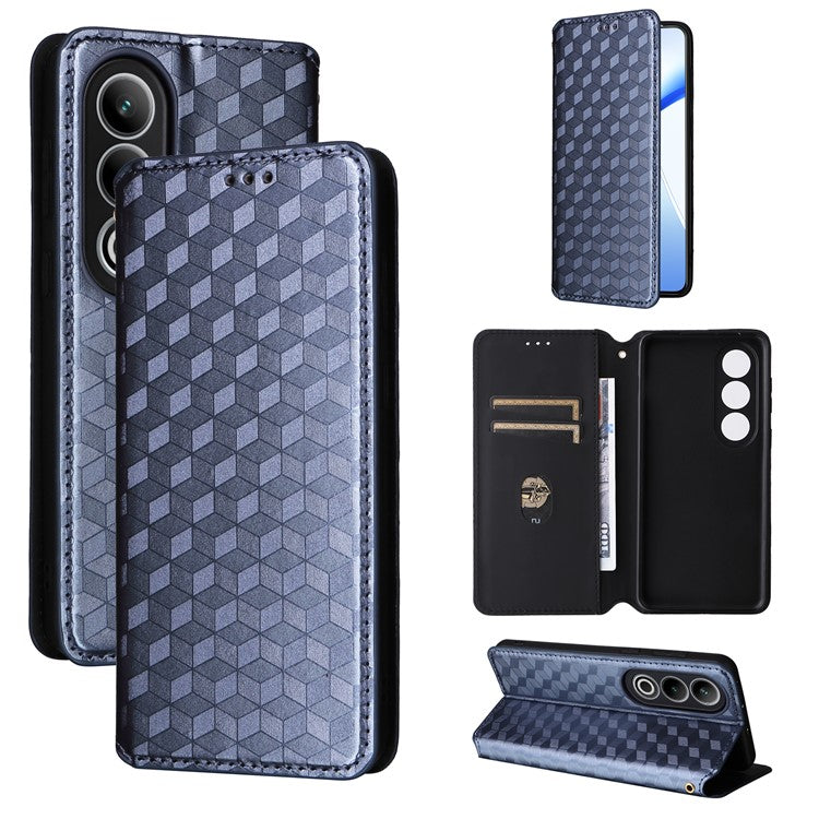 For OnePlus Nord CE4 5G / Oppo K12 Wallet Case Rhombus Imprinted PU Leather Phone Cover - Blue