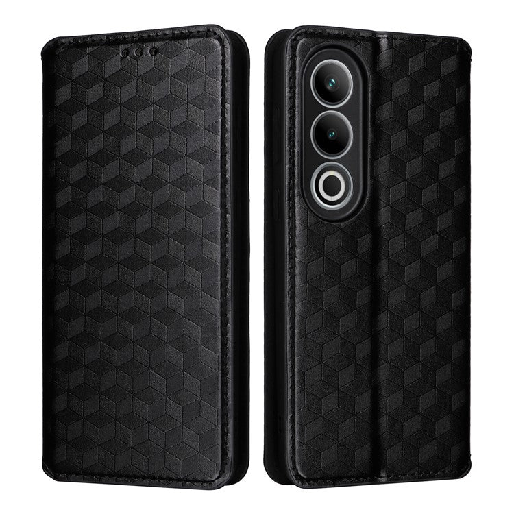 For OnePlus Nord CE4 5G / Oppo K12 Wallet Case Rhombus Imprinted PU Leather Phone Cover - Black