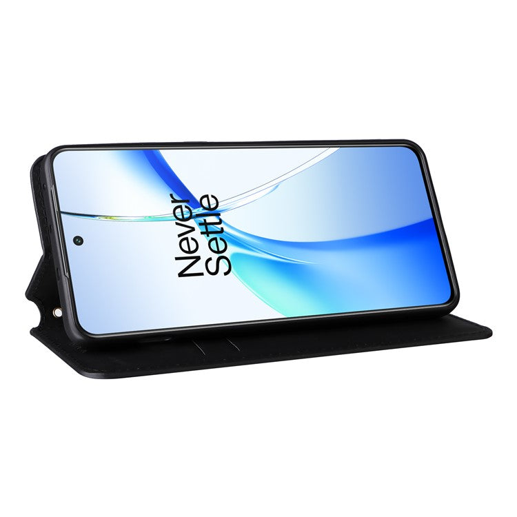 For OnePlus Nord CE4 5G / Oppo K12 Wallet Case Rhombus Imprinted PU Leather Phone Cover - Black