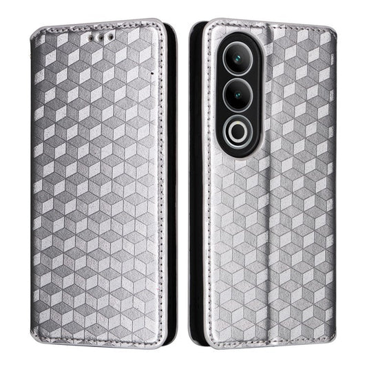 For OnePlus Nord CE4 5G / Oppo K12 Wallet Case Rhombus Imprinted PU Leather Phone Cover - Silver