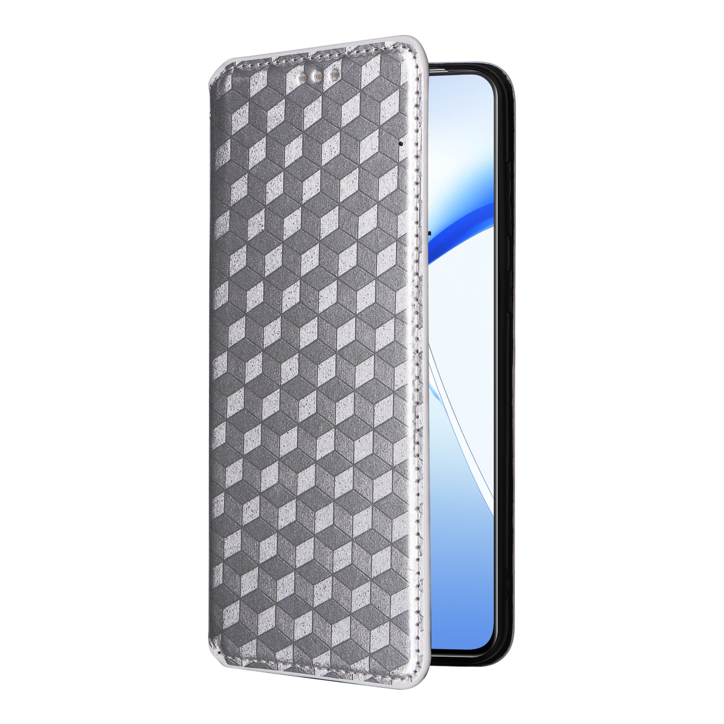 For OnePlus Nord CE4 5G Wallet Case Rhombus Imprinted PU Leather Phone Cover - Silver