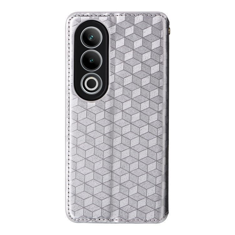 For OnePlus Nord CE4 5G / Oppo K12 Wallet Case Rhombus Imprinted PU Leather Phone Cover - Silver