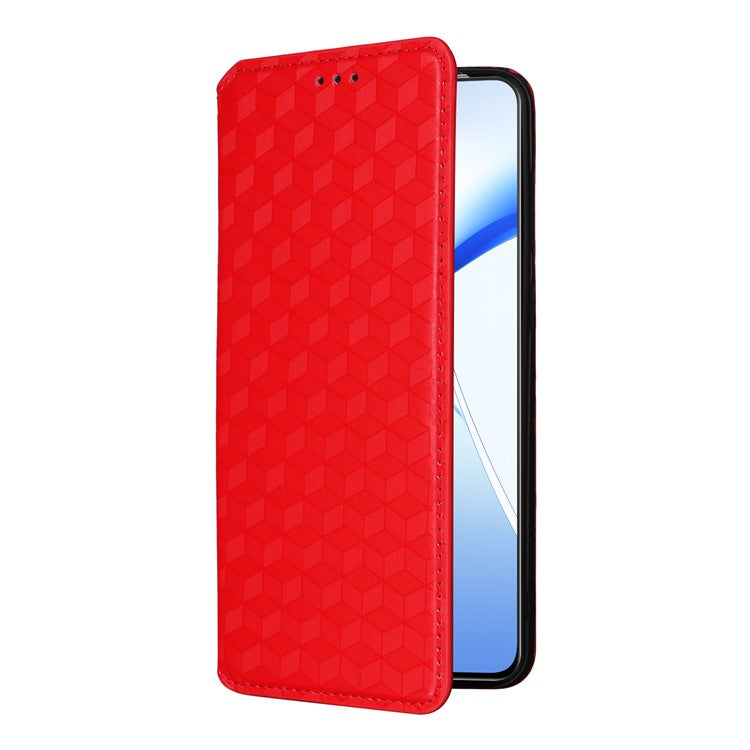 For OnePlus Nord CE4 5G / Oppo K12 Wallet Case Rhombus Imprinted PU Leather Phone Cover - Red