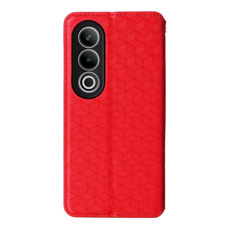 For OnePlus Nord CE4 5G / Oppo K12 Wallet Case Rhombus Imprinted PU Leather Phone Cover - Red
