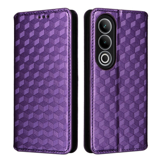 For OnePlus Nord CE4 5G / Oppo K12 Wallet Case Rhombus Imprinted PU Leather Phone Cover - Purple