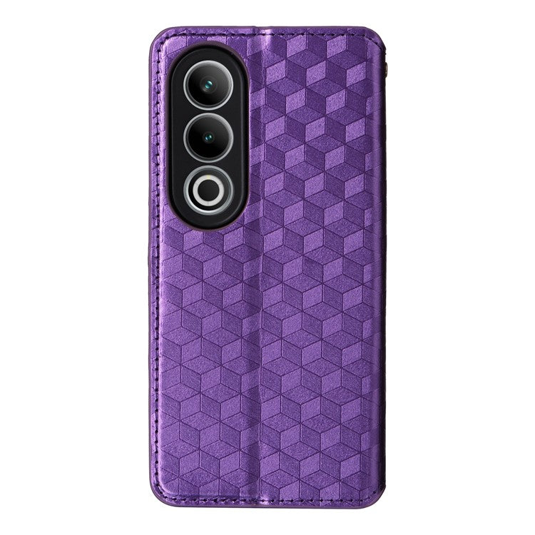For OnePlus Nord CE4 5G / Oppo K12 Wallet Case Rhombus Imprinted PU Leather Phone Cover - Purple
