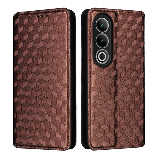 For OnePlus Nord CE4 5G / Oppo K12 Wallet Case Rhombus Imprinted PU Leather Phone Cover - Brown