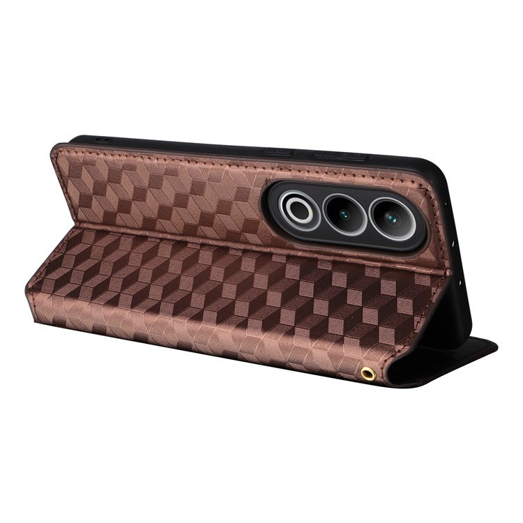 For OnePlus Nord CE4 5G / Oppo K12 Wallet Case Rhombus Imprinted PU Leather Phone Cover - Brown