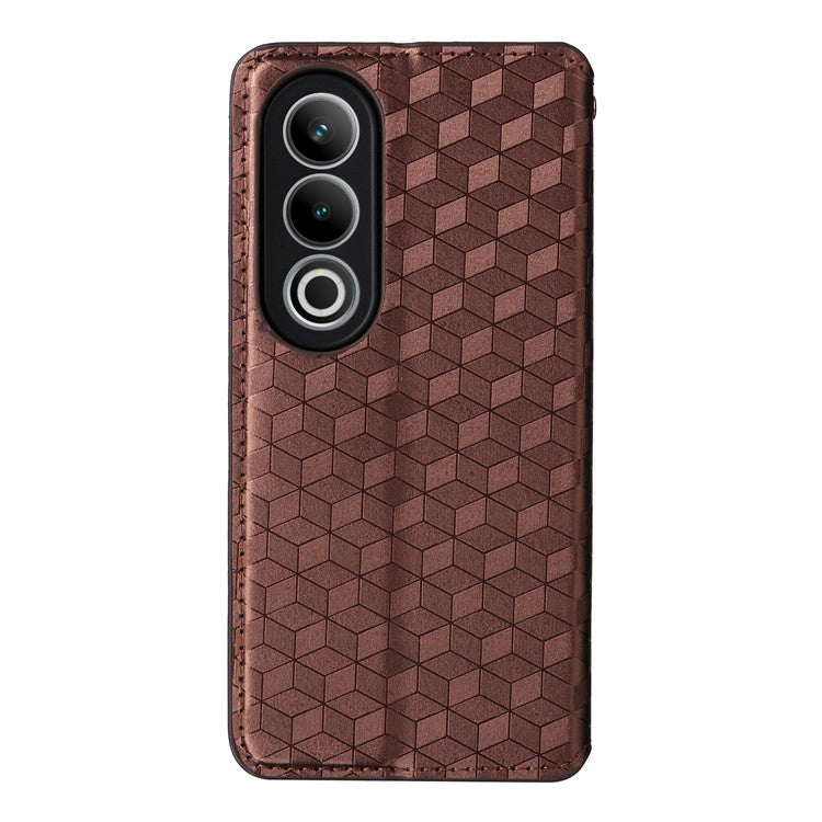For OnePlus Nord CE4 5G / Oppo K12 Wallet Case Rhombus Imprinted PU Leather Phone Cover - Brown